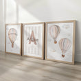 Load image into Gallery viewer, Hot Air Balloon Personalised Set of 3 Prints for Nursery, Striped Wall Art for Baby Bedroom, Beige Decor Gift,Framed Prints Animal Kids Room