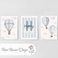 Load image into Gallery viewer, Hot Air Balloon Personalised Set of 3 Prints for Nursery, Striped Wall Art for Baby Bedroom, Cloud Decor Gift,Framed Prints Animal Kids Room