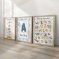 Load image into Gallery viewer, Personalised Name Animal Alphabet & Solar System Set of 3 Prints, Framed Educational Nursery Wall Art Montessori Learning Theme Kids Room