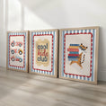 Load image into Gallery viewer, Set of 3 Retro Cars Striped Nursery Wall Art Prints - Red & Blue with Optional Frames - Cool Kids Club Quote