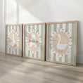 Load image into Gallery viewer, Personalised Goose Nursery Print Set – Custom Name & Initial Wall Art – Green Striped Baby Room Decor with Optional Frames
