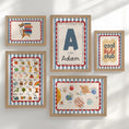 Load image into Gallery viewer, Boys Nursery Gallery Wall Set – Blue and Red, Space, Alphabet & Personalised Educational Kids Room Posters in Optional Frames