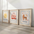 Load image into Gallery viewer, Personalised Boys Nursery Print Set – Hello Sunshine, London Bus & Cool Cat Wall Art - Playroom Decor with Optional Frames