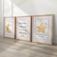 Load image into Gallery viewer, Pink Nursery Wall Art – 3 Print Set with Moon and Stars – “Night Night, Love You” Baby Bedroom Prints with Optional Frames for Kids Room