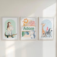 Load image into Gallery viewer, Personalised Safari Nursery Prints | Jungle Animal Wall Art Set | Gender Neutral Décor with Optional Frames