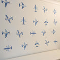Load image into Gallery viewer, Watercolour Aeroplane Fabric Wall Stickers, Plane Nursery Decor, Transport Wall Decals, Boys Bedroom Wall Art