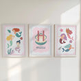 Load image into Gallery viewer, Personalised Mermaid Nursery Prints Set of 3 | Pastel Under the Sea Wall Art with Optional Frames for Girl's Bedroom