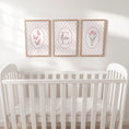 Load image into Gallery viewer, Personalised Pink Bow Nursery Wall Art Set | Pink Butterfly Girls Room Prints with Optional Frames