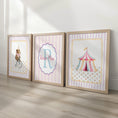 Load image into Gallery viewer, Personalised Circus Nursery Wall Art Set of 3 | Framed or Unframed | Girls Pink Circus Bedroom Decor | Custom Name Initial