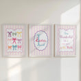 Load image into Gallery viewer, Personalised Girls Nursery Wall Art Set of 3 | Framed or Unframed | Pink Pastel Bedroom Decor | Custom Name Initial Print