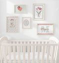 Load image into Gallery viewer, Personalised Bunny Nursery Print Set, Strawberry & Tulip Gallery Wall, Floral Baby Girl Gingham Cottagecore Wall Art - Optional Frames