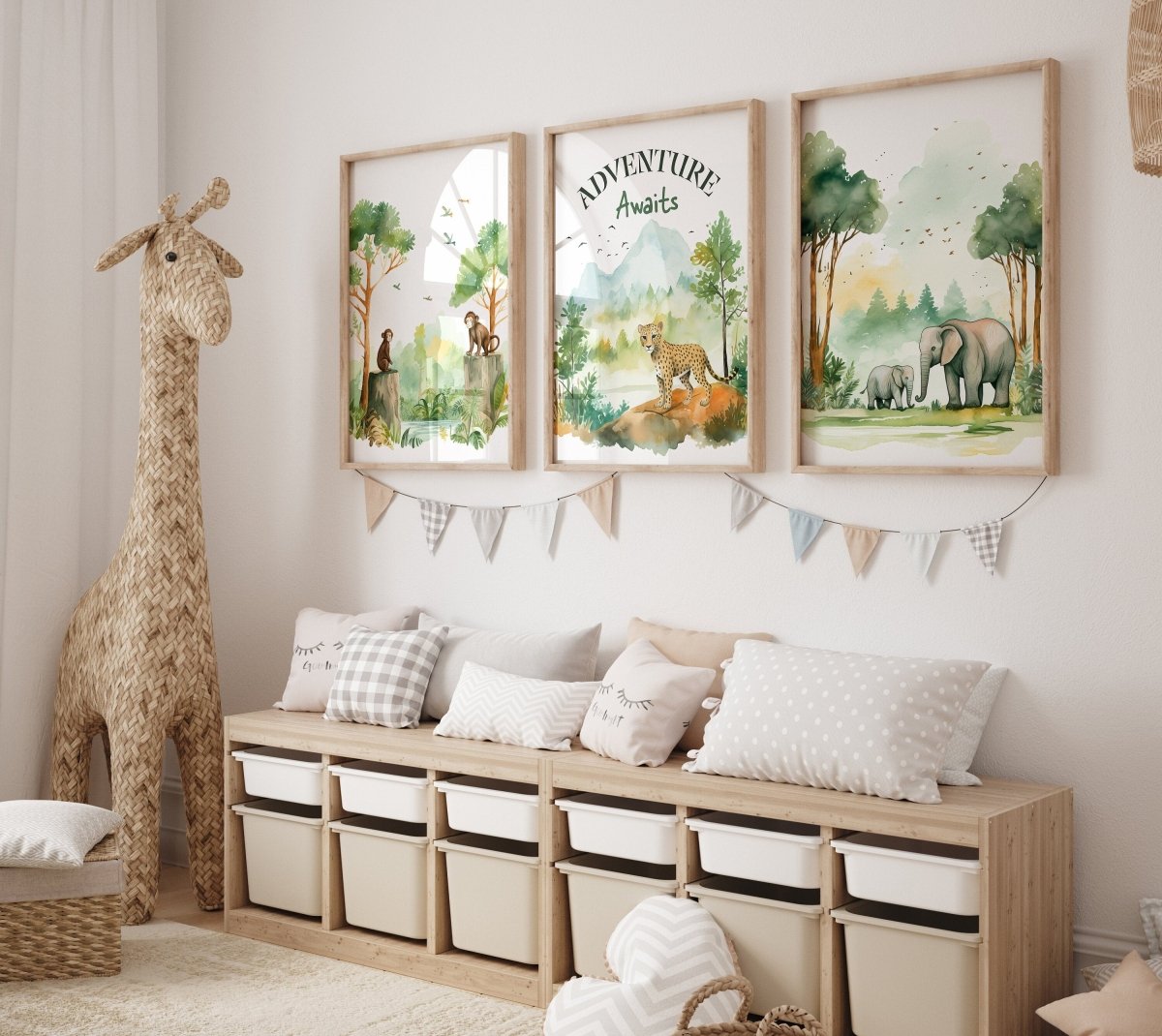 Jungle Nursery Prints | Set of 3 | Forest Adventure Wall Art for Unisex Bedroom - RoseRowanDesign -