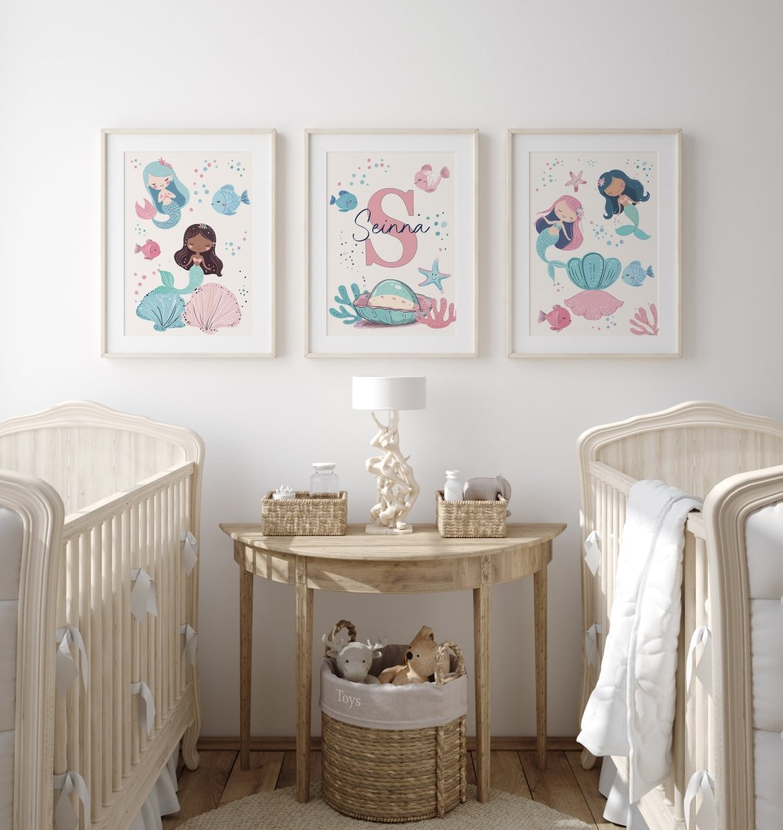 Mermaid Nursery Prints | Set of 3 | Personalised Wall Art for Girls' Room - RoseRowanDesign -