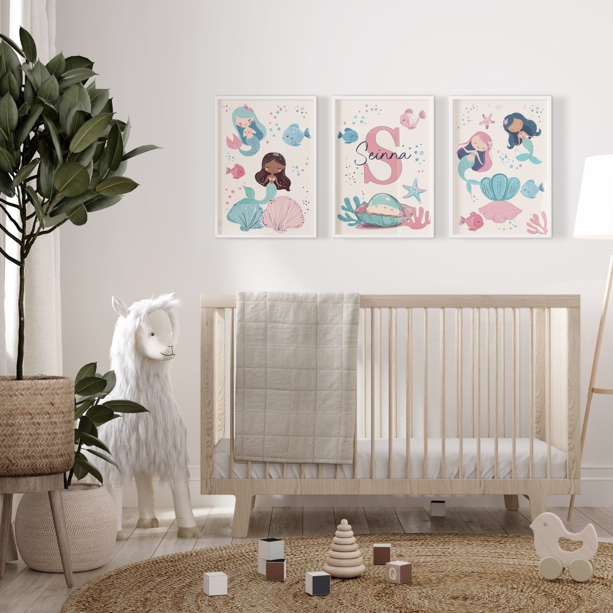 Mermaid Nursery Prints | Set of 3 | Personalised Wall Art for Girls' Room - RoseRowanDesign -