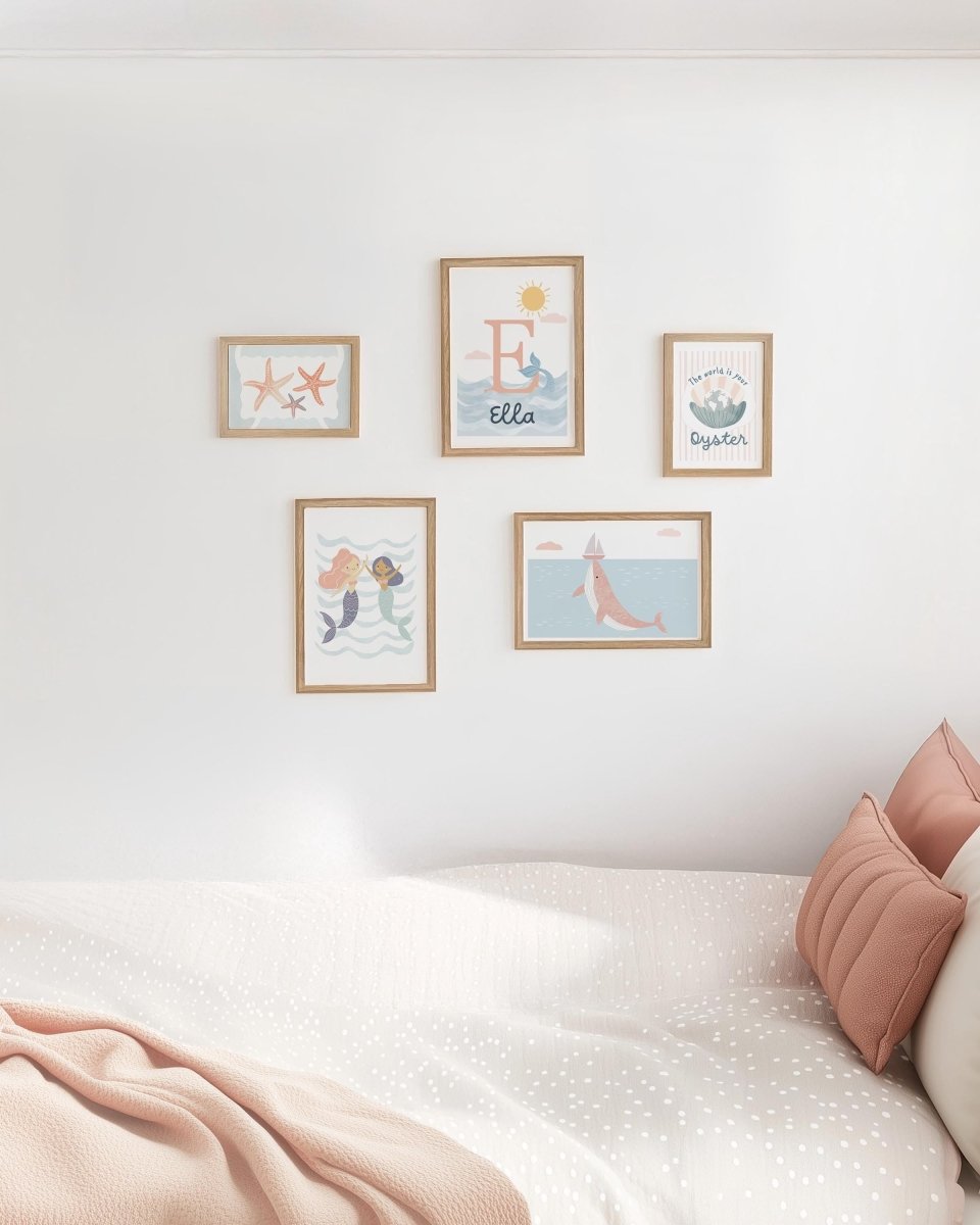 Mermaid Ocean Nursery Gallery Wall Prints – Girls Sea Wall Art Set - RoseRowanDesign -