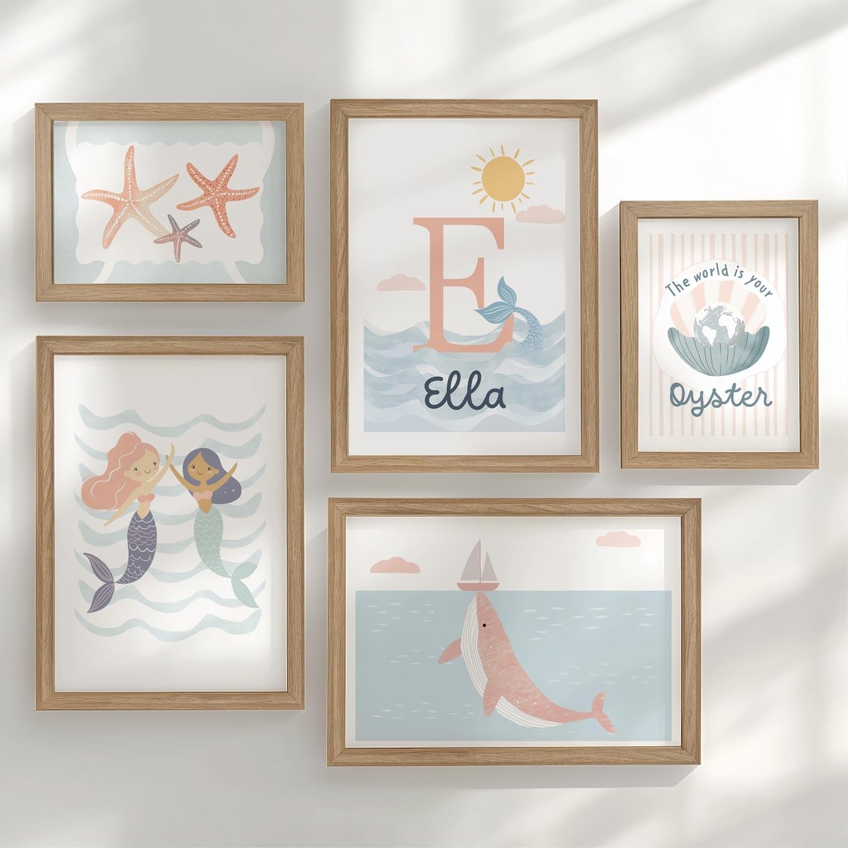 Mermaid Ocean Nursery Gallery Wall Prints – Girls Sea Wall Art Set - RoseRowanDesign -