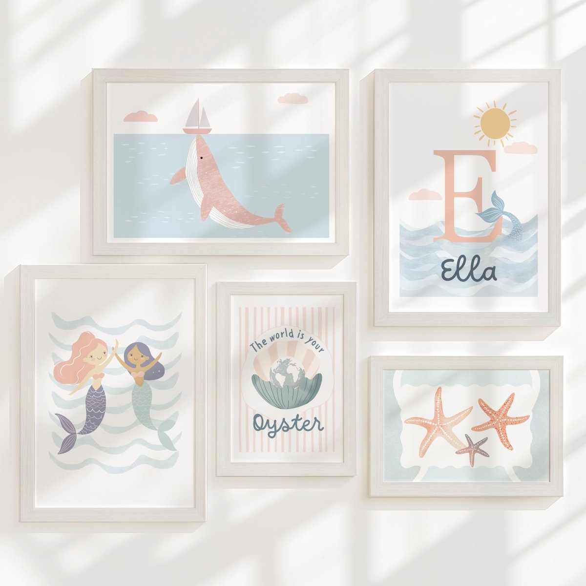 Mermaid Ocean Nursery Gallery Wall Prints – Girls Sea Wall Art Set - RoseRowanDesign -