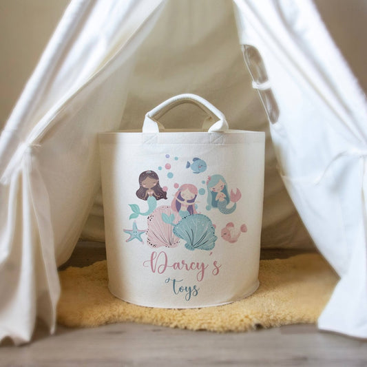 Mermaid Themed Personalised Toy Trug for Kids Room or Nursery - RoseRowanDesign -