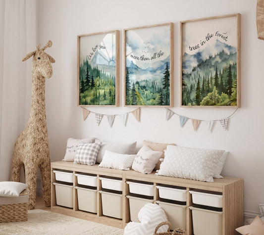 Mountain Nursery Prints | Set of 3 | Adventure Wall Art for Unisex Bedroom - RoseRowanDesign -