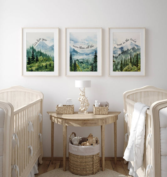 Mountain Nursery Prints | Set of 3 | Adventure Wall Art for Unisex Bedroom - RoseRowanDesign -