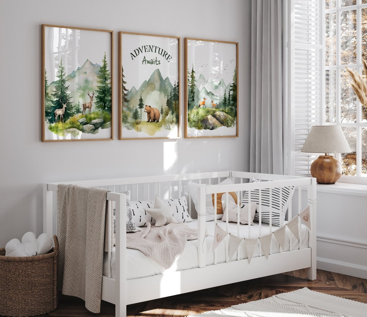 Mountain Nursery Prints | Set of 3 | Forest Adventure Wall Art for Unisex Bedroom - RoseRowanDesign -