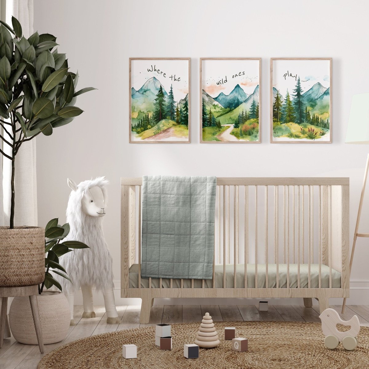 Mountain Nursery Prints | Set of 3 Forest Decor | Green Nursery Wall Art - RoseRowanDesign - Wall Art