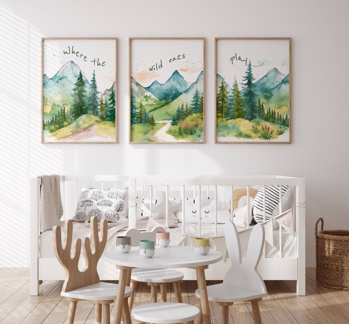 Mountain Nursery Prints | Set of 3 Forest Decor | Green Nursery Wall Art - RoseRowanDesign - Wall Art