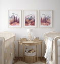 Load image into Gallery viewer, Mountain Nursery Prints | Set of 3 Forest Decor | Pink Nursery Wall Art - RoseRowanDesign - Wall Art