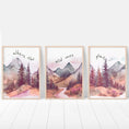 Load image into Gallery viewer, Mountain Nursery Prints | Set of 3 Forest Decor | Pink Nursery Wall Art - RoseRowanDesign - Wall Art