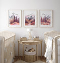 Load image into Gallery viewer, Mountain Nursery Prints | Set of 3 Forest Decor | Pink Nursery Wall Art - RoseRowanDesign - Wall Art