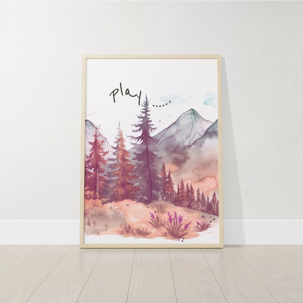 Mountain Nursery Prints | Set of 3 Forest Decor | Pink Nursery Wall Art - RoseRowanDesign - Wall Art