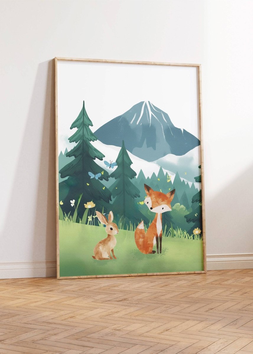 Mountain & Woodland Animal Prints | Set of 3 | Green Forest Wall Art for Unisex Nursery - RoseRowanDesign -