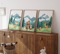Load image into Gallery viewer, Mountain & Woodland Animal Prints | Set of 3 | Green Forest Wall Art for Unisex Nursery - RoseRowanDesign -