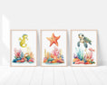 Load image into Gallery viewer, Nautical Nursery Wall Art | Ocean Theme Prints | Colorful Sea Creature Decor | Set of 3 - RoseRowanDesign - Wall Art