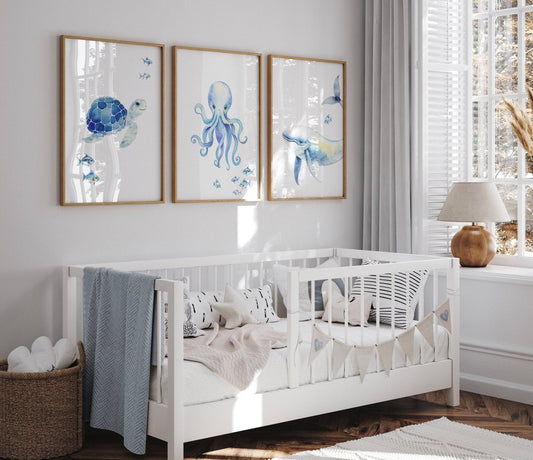 Nautical Nursery Wall Art | Ocean Theme Prints | Kids' Playroom Decor | Set of 3 - RoseRowanDesign - Wall Art