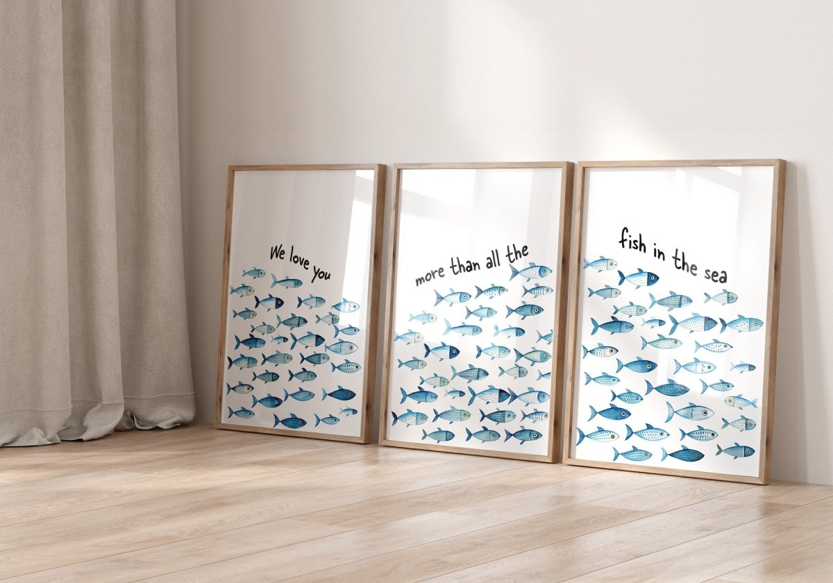 Nautical Nursery Wall Art | Set of 3 Ocean Theme Prints | Blue Boys' Room Decor - RoseRowanDesign - Wall Art
