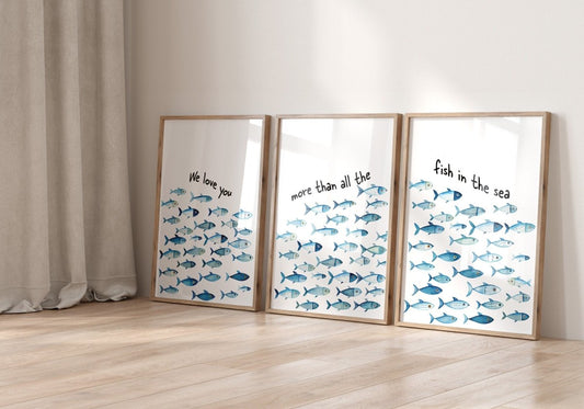 Nautical Nursery Wall Art | Set of 3 Ocean Theme Prints | Blue Boys' Room Decor - RoseRowanDesign - Wall Art