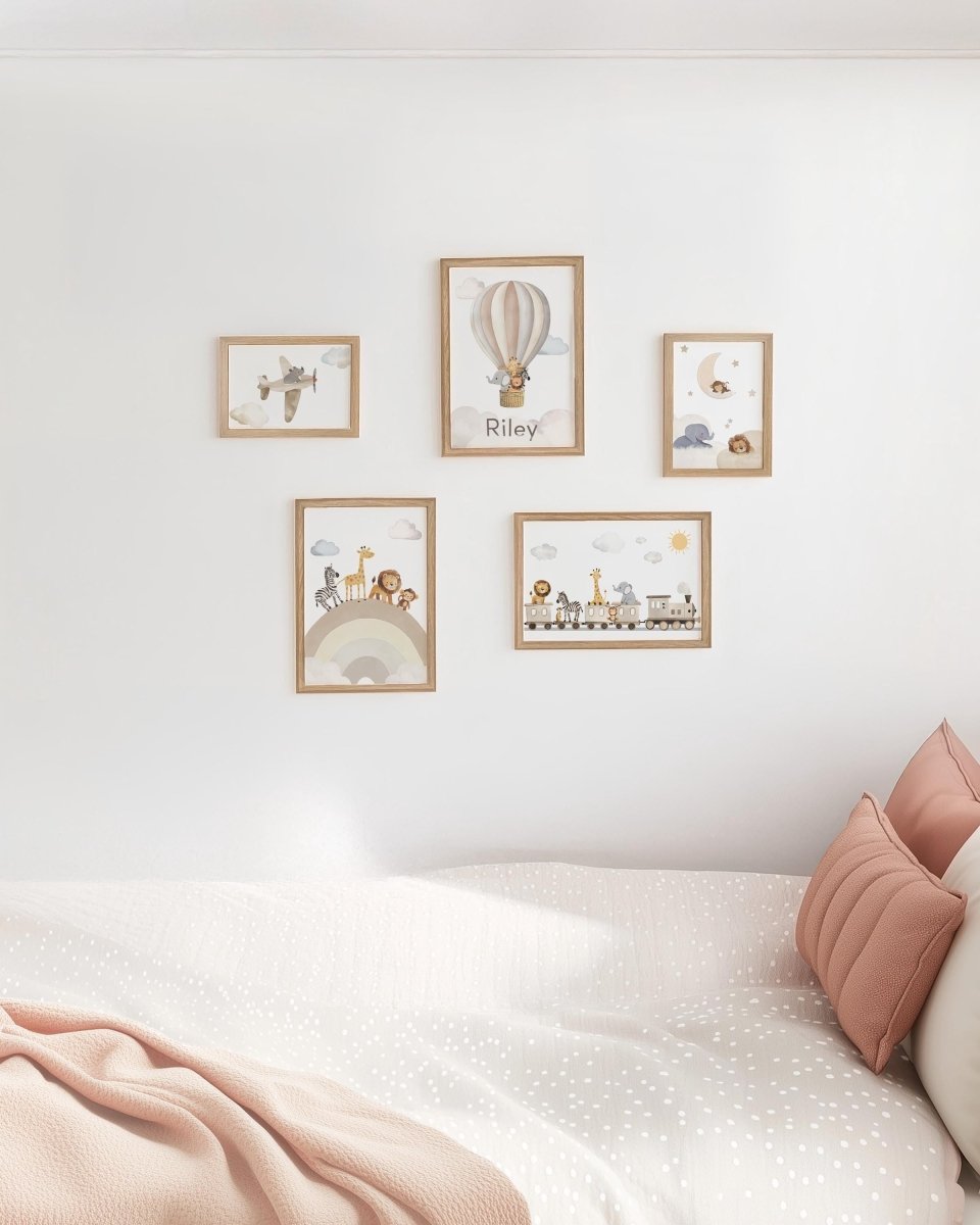 Neutral Safari Nursery Gallery Wall Art – Personalised Animal Prints - RoseRowanDesign - Wall Art