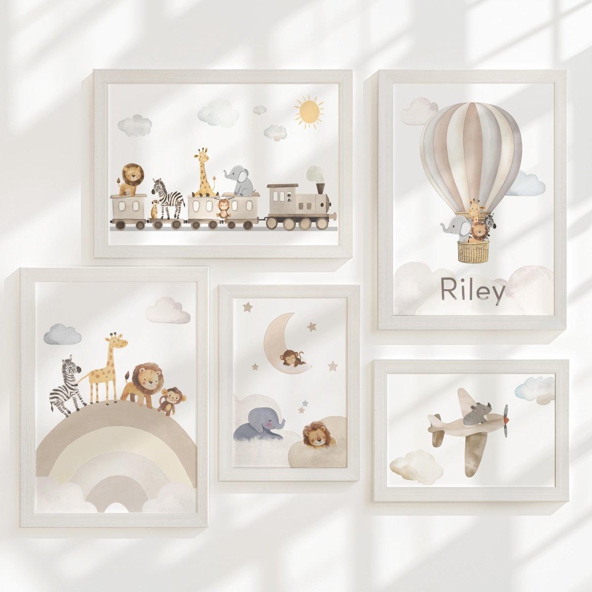 Neutral Safari Nursery Gallery Wall Art – Personalised Animal Prints - RoseRowanDesign - Wall Art