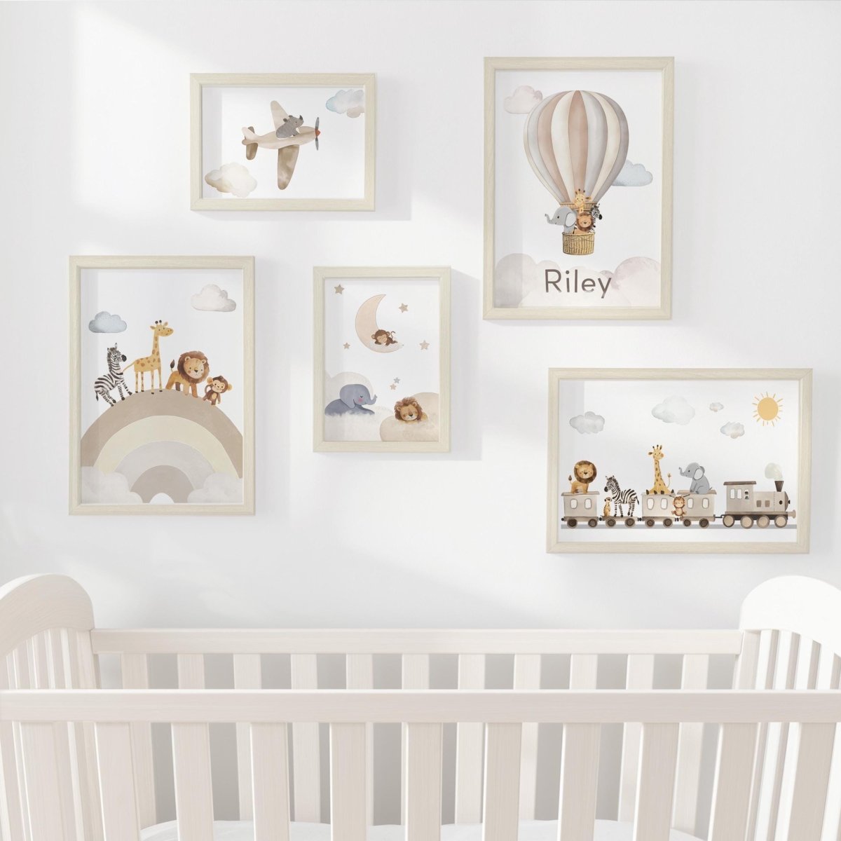 Neutral Safari Nursery Gallery Wall Art – Personalised Animal Prints - RoseRowanDesign - Wall Art