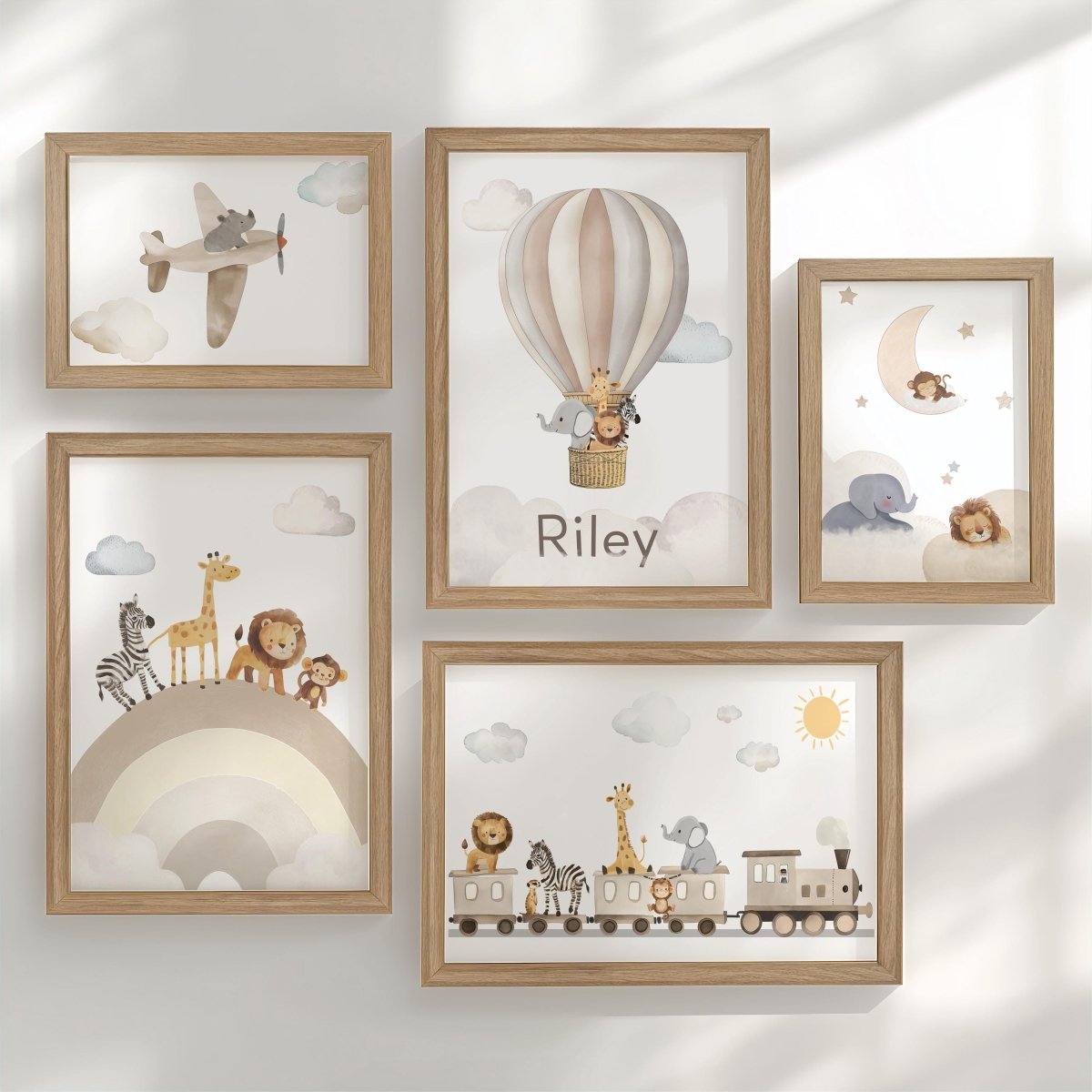 Neutral Safari Nursery Gallery Wall Art – Personalised Animal Prints - RoseRowanDesign - Wall Art