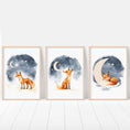 Load image into Gallery viewer, Night Sky Fox Nursery Prints | Set of 3 | Boho Wall Art | Gender Neutral Nursery Decor - RoseRowanDesign - Wall Art