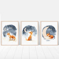 Load image into Gallery viewer, Night Sky Fox Nursery Prints | Set of 3 | Boho Wall Art | Gender Neutral Nursery Decor - RoseRowanDesign - Wall Art