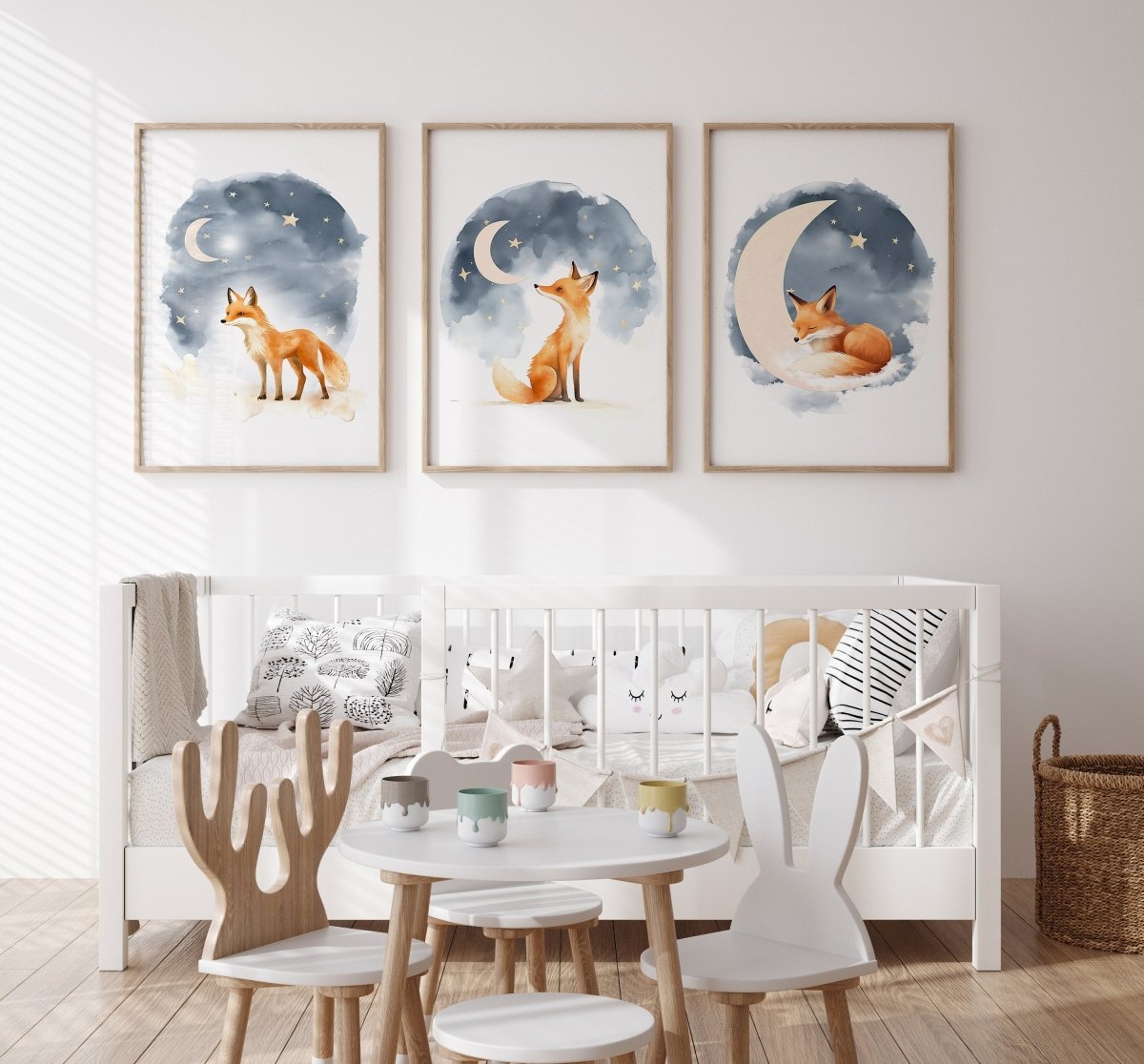 Night Sky Fox Nursery Prints | Set of 3 | Boho Wall Art | Gender Neutral Nursery Decor - RoseRowanDesign - Wall Art