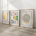 Load image into Gallery viewer, Nursery Wall Art Set of 3 - Sunshine Play All Day Disco Ball Pastel Prints with Frame Options - RoseRowanDesign -
