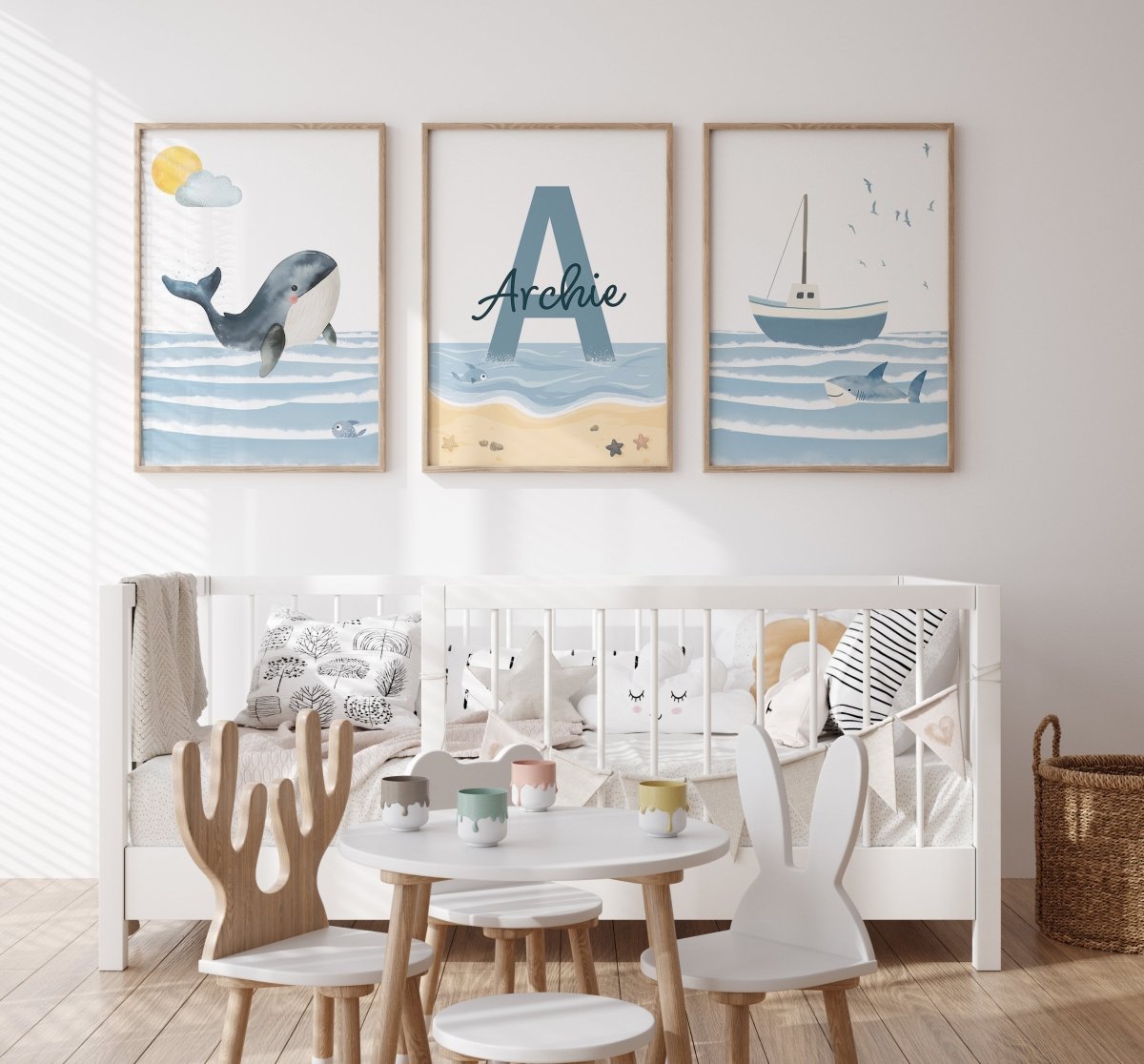 Ocean Nursery Prints | Set of 3 | Personalized ocean Wall Art for childs' Room - RoseRowanDesign -