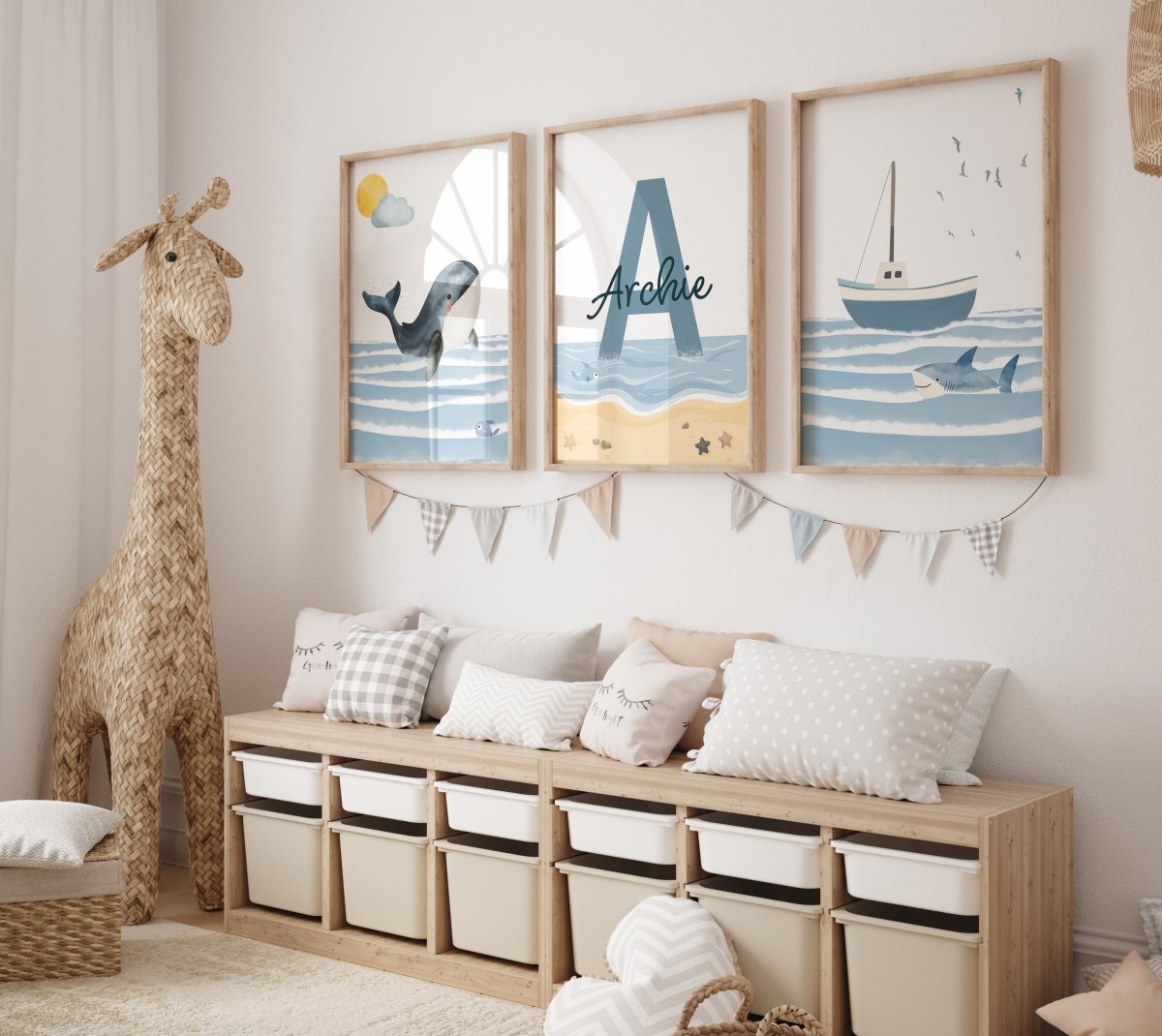 Ocean Nursery Prints | Set of 3 | Personalized ocean Wall Art for childs' Room - RoseRowanDesign -