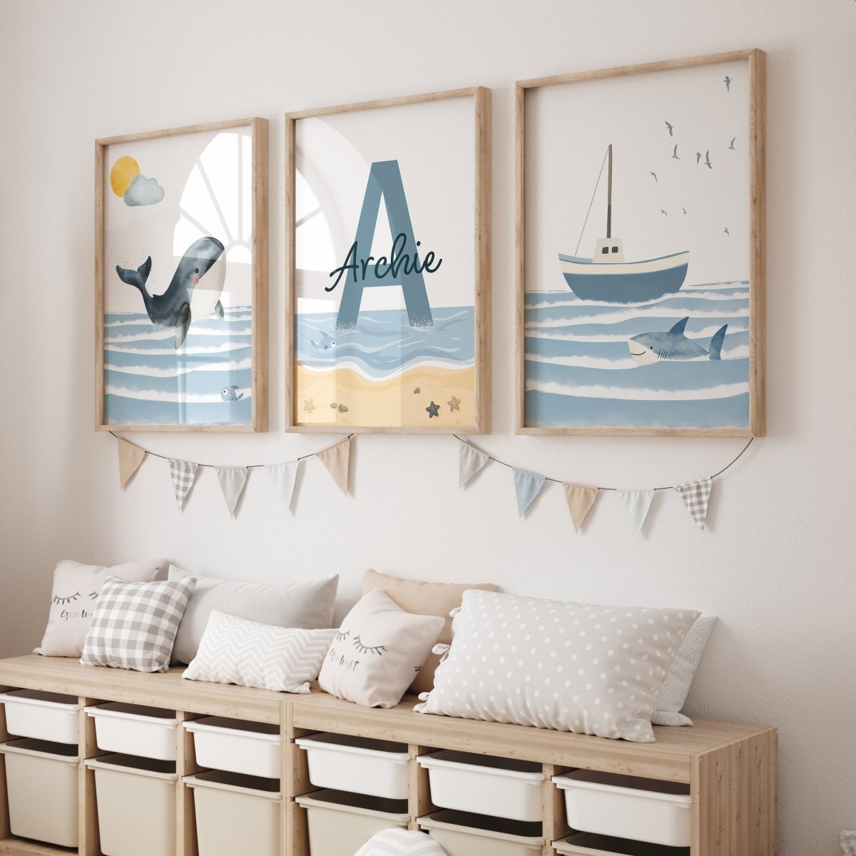 Ocean Nursery Prints | Set of 3 | Personalized ocean Wall Art for childs' Room - RoseRowanDesign -