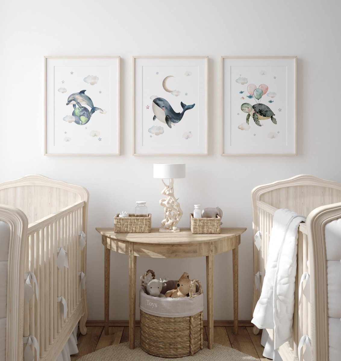 Ocean Theme Nursery Prints | Set of 3 | Whimsical Sea Creatures Wall Art for Baby Boy's Room - RoseRowanDesign -