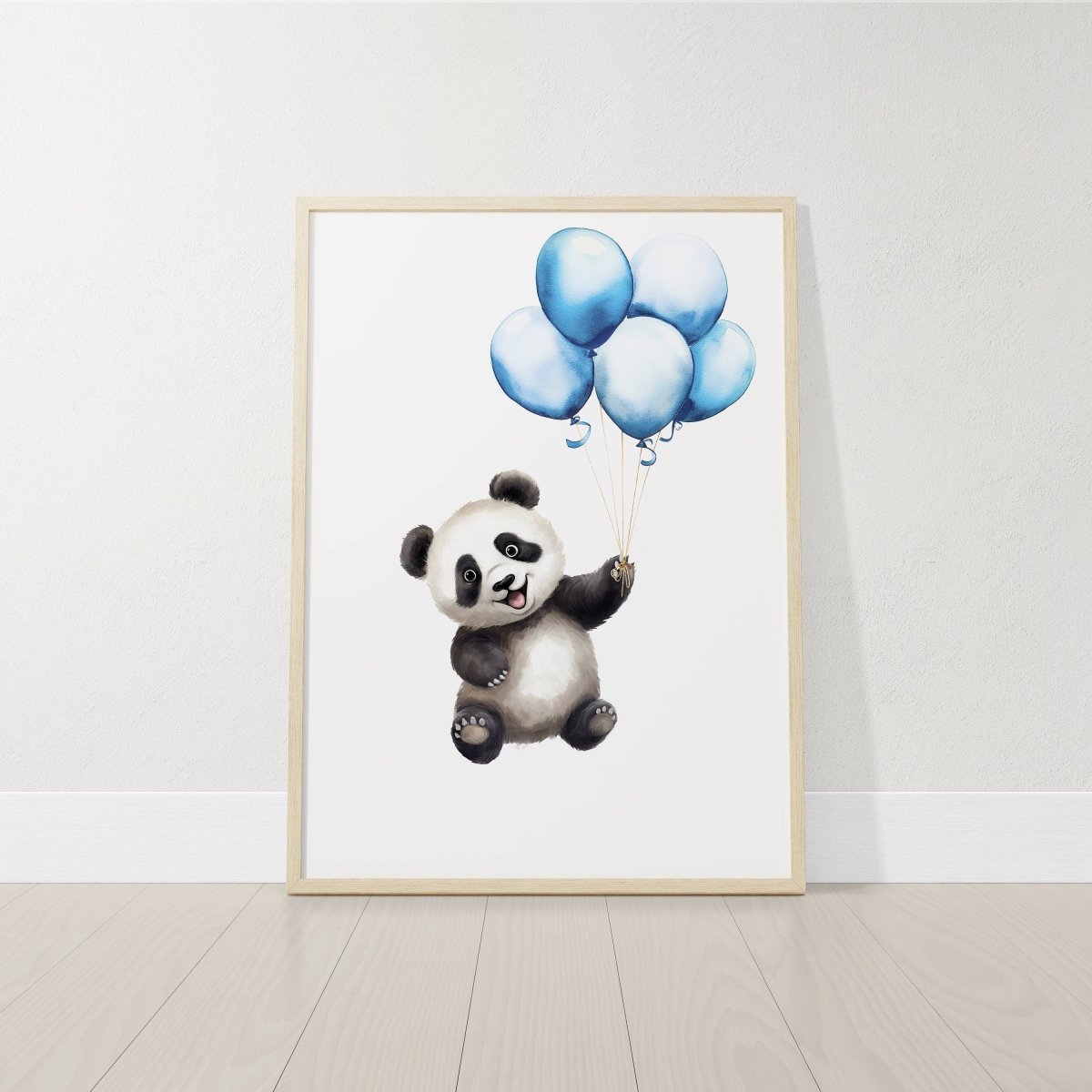 Panda Bear Nursery Prints | Set of 3 | Blue Balloon Wall Art for Baby Boy's Room - RoseRowanDesign -